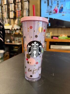 Starbucks Pink & Lavender Confetti Tumbler with Red Straw
